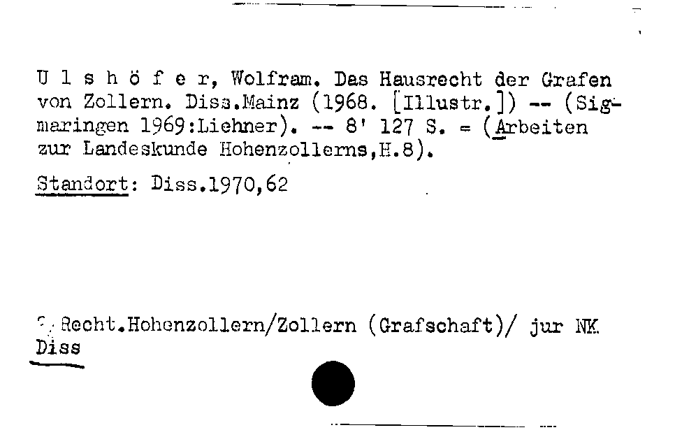 [Katalogkarte Dissertationenkatalog bis 1980]