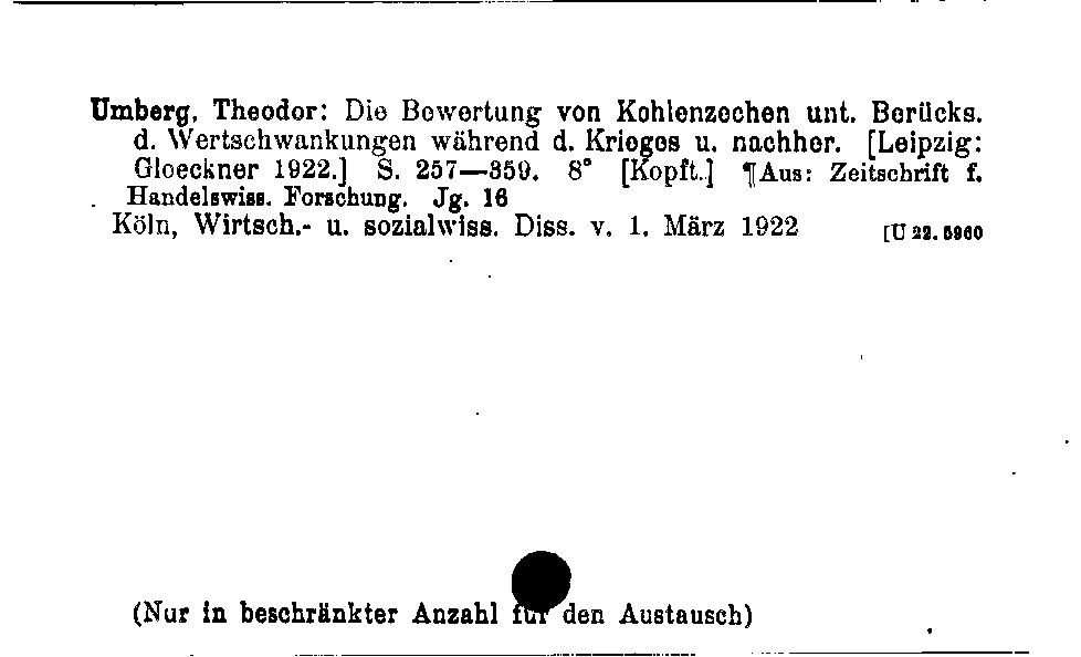 [Katalogkarte Dissertationenkatalog bis 1980]