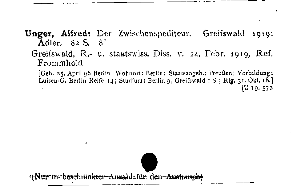 [Katalogkarte Dissertationenkatalog bis 1980]