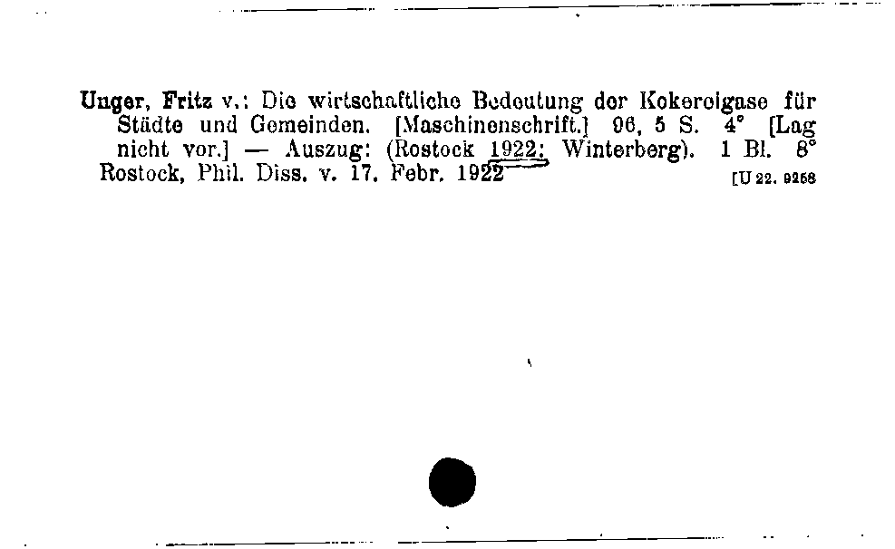 [Katalogkarte Dissertationenkatalog bis 1980]