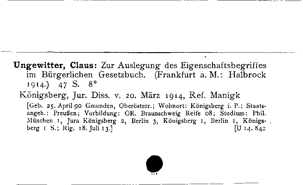 [Katalogkarte Dissertationenkatalog bis 1980]