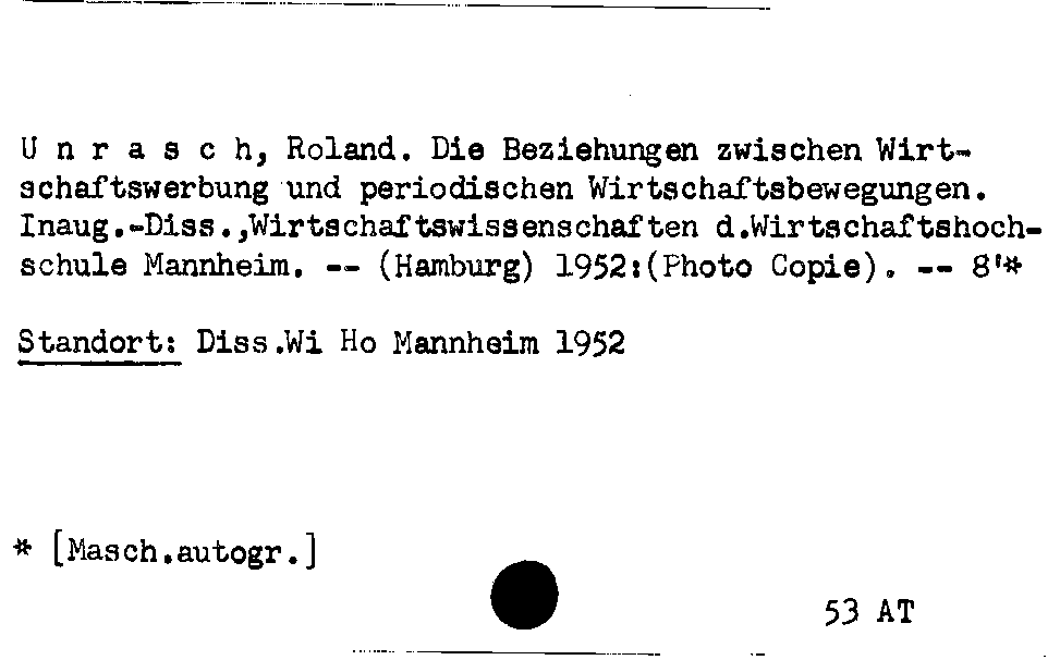 [Katalogkarte Dissertationenkatalog bis 1980]