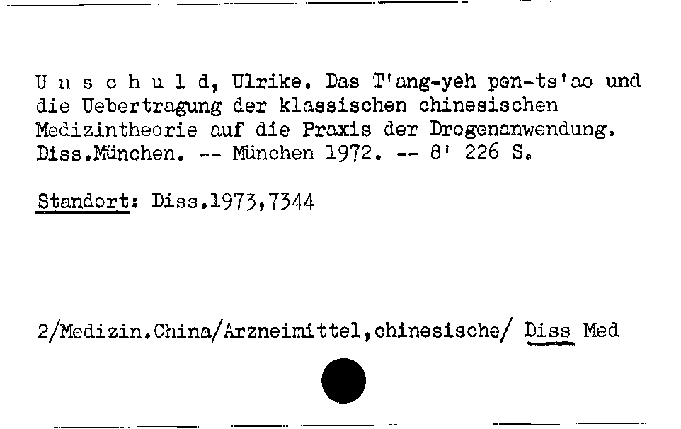 [Katalogkarte Dissertationenkatalog bis 1980]