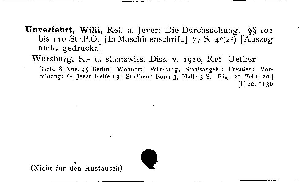 [Katalogkarte Dissertationenkatalog bis 1980]