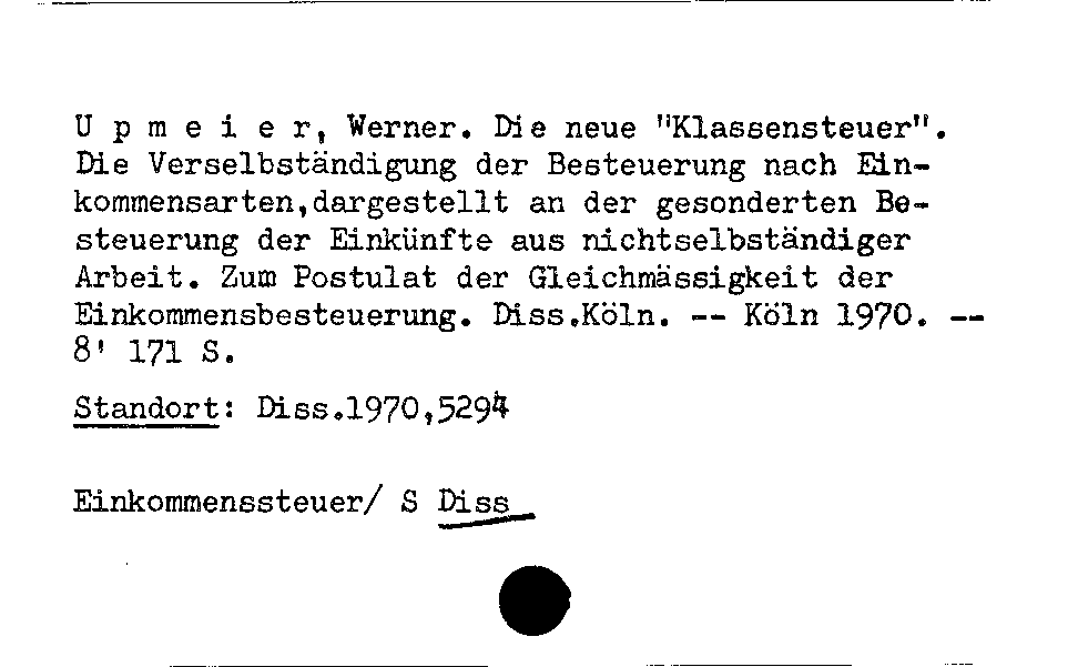 [Katalogkarte Dissertationenkatalog bis 1980]