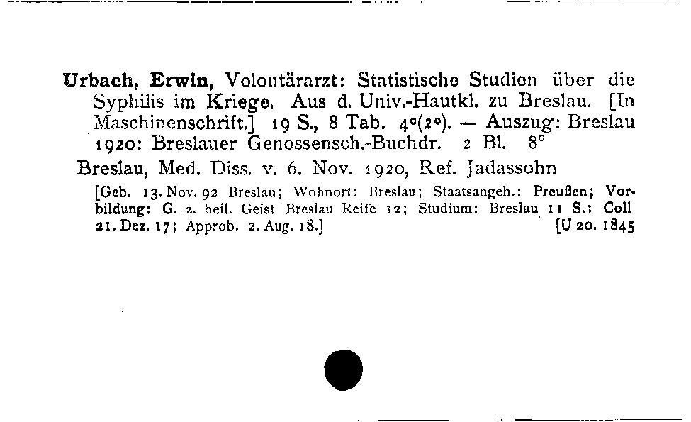 [Katalogkarte Dissertationenkatalog bis 1980]