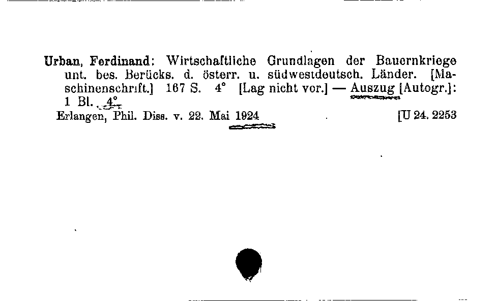 [Katalogkarte Dissertationenkatalog bis 1980]