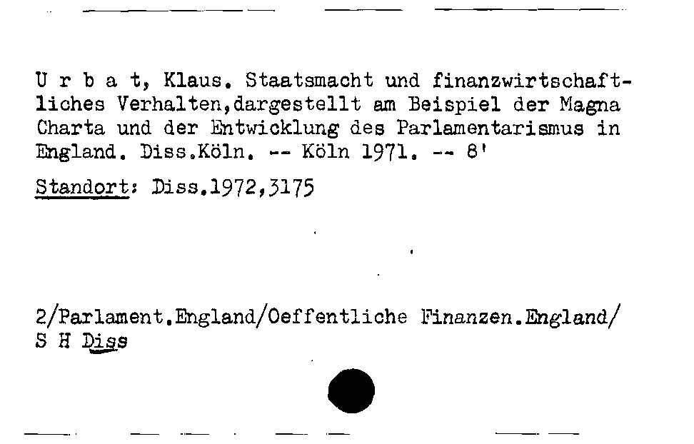 [Katalogkarte Dissertationenkatalog bis 1980]