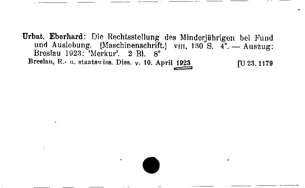 [Katalogkarte Dissertationenkatalog bis 1980]