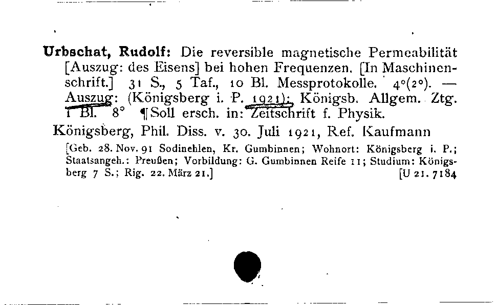 [Katalogkarte Dissertationenkatalog bis 1980]