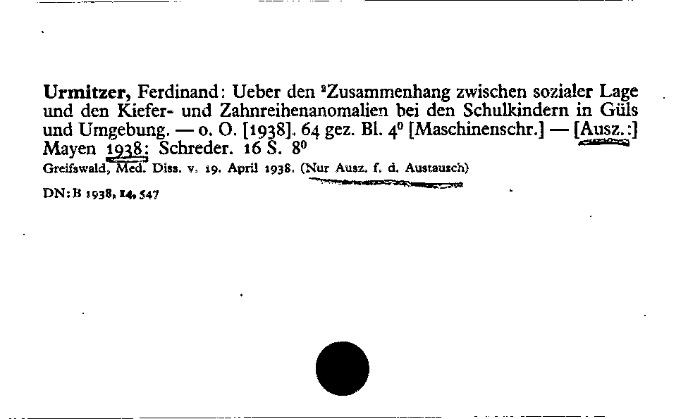 [Katalogkarte Dissertationenkatalog bis 1980]