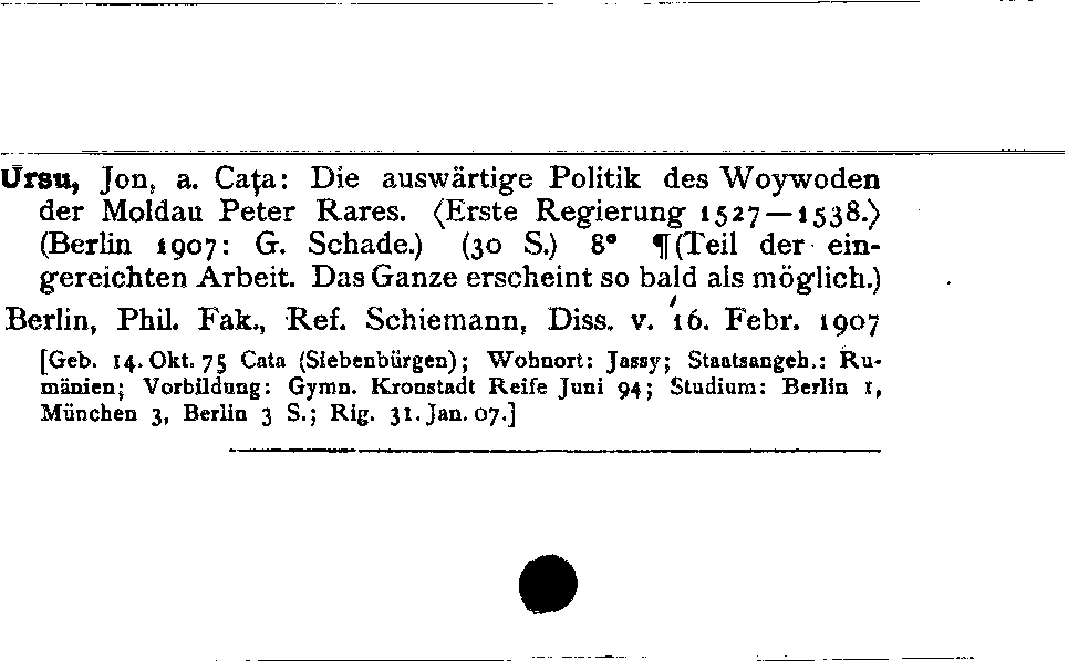 [Katalogkarte Dissertationenkatalog bis 1980]