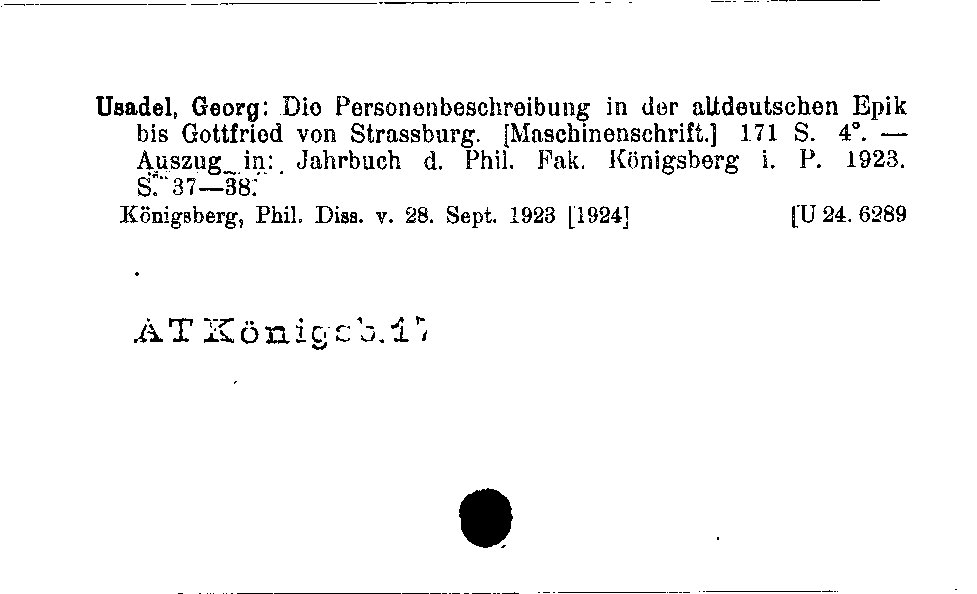 [Katalogkarte Dissertationenkatalog bis 1980]