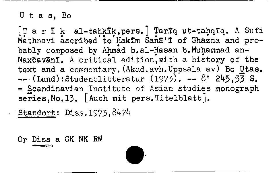 [Katalogkarte Dissertationenkatalog bis 1980]