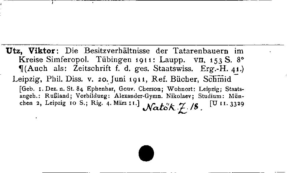 [Katalogkarte Dissertationenkatalog bis 1980]