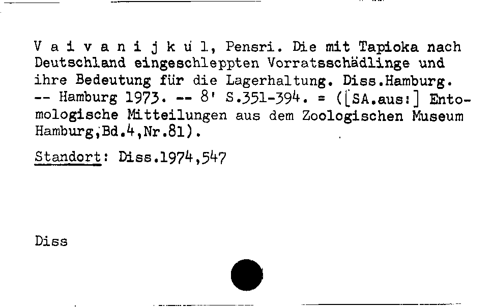 [Katalogkarte Dissertationenkatalog bis 1980]