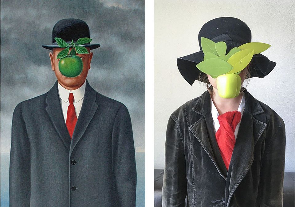 René Magritte: «Le fils de l’homme» (1964), Original und Tableau vivant.