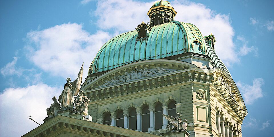 North view of the federal parliament building cupola in Berne