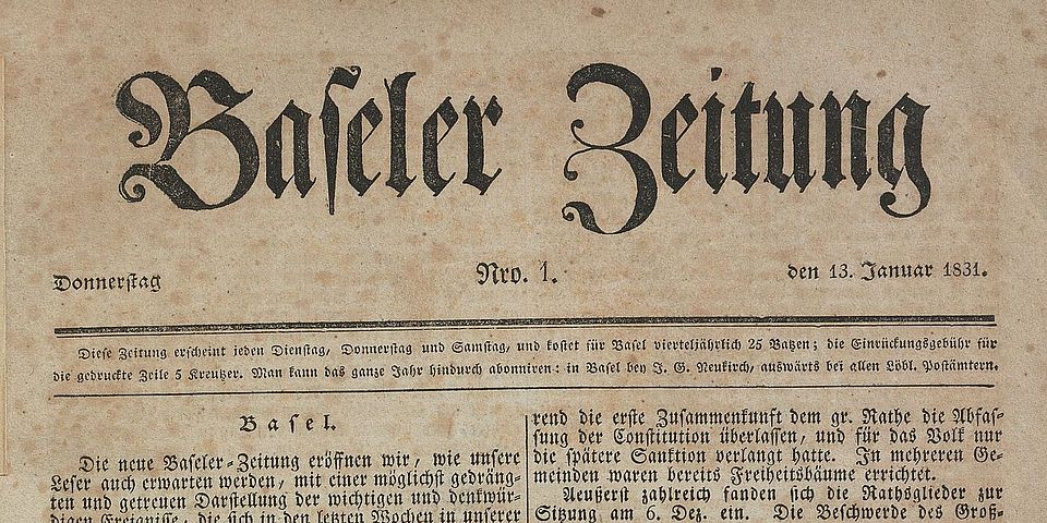 Basler Zeitung aus dem Jahr 1831