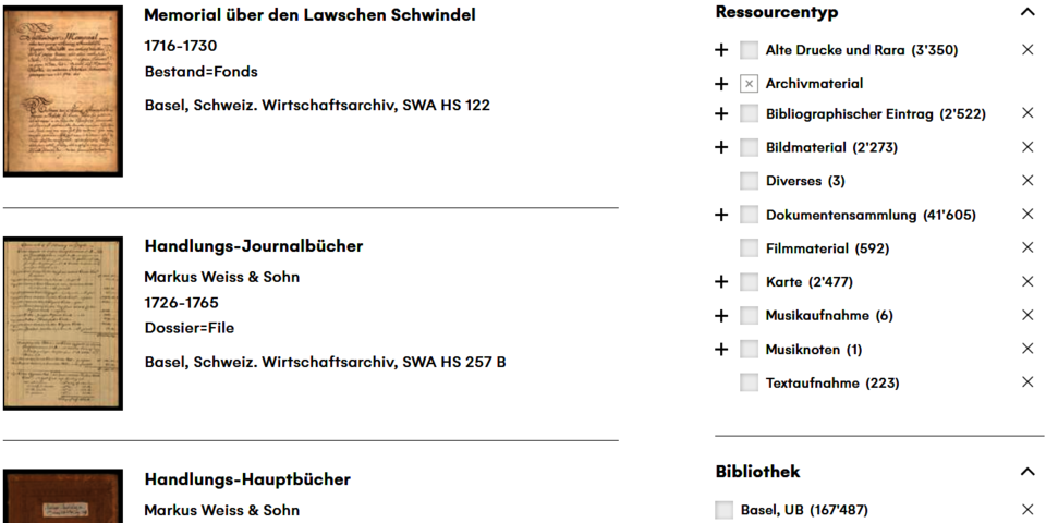 swisscollections search