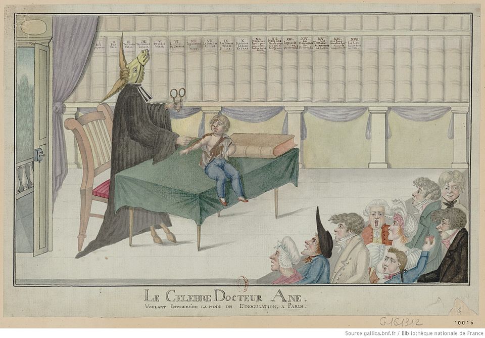 Le célèbre docteur Ane voulant introduire le mode de l‘inoculation, à Paris, Bibliothèque nationale de France.